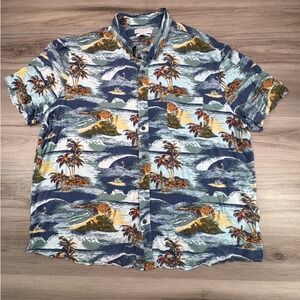 Lucky Brand Mens XXL Blue Tropical Surf Island Untucked‎ Fit Viscose Shirt